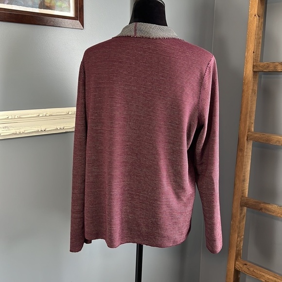 Weekends Chico’s Waterfall Open Front Cardigan Maroon Striped Sz 2 Lagenlook - Picture 7 of 8
